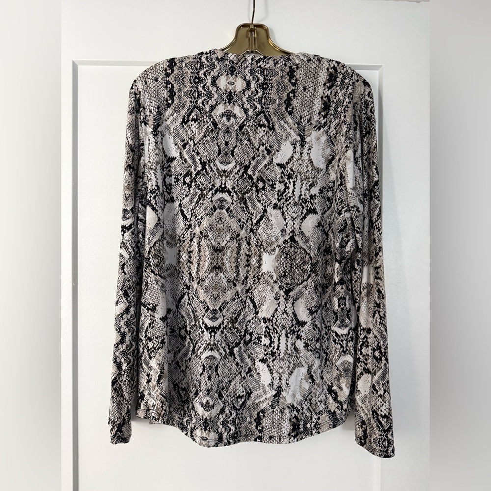 INC International Concepts Black and Cream Patterned Blouse - Picture 3 of 4